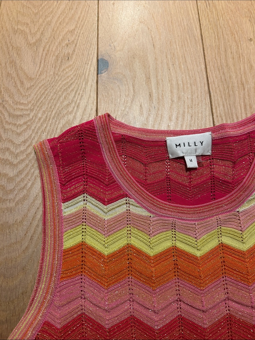 Milly Sleeveless Chevron Knit Maxi Dress in Coral, Orange and Pink - Picture 3 of 4